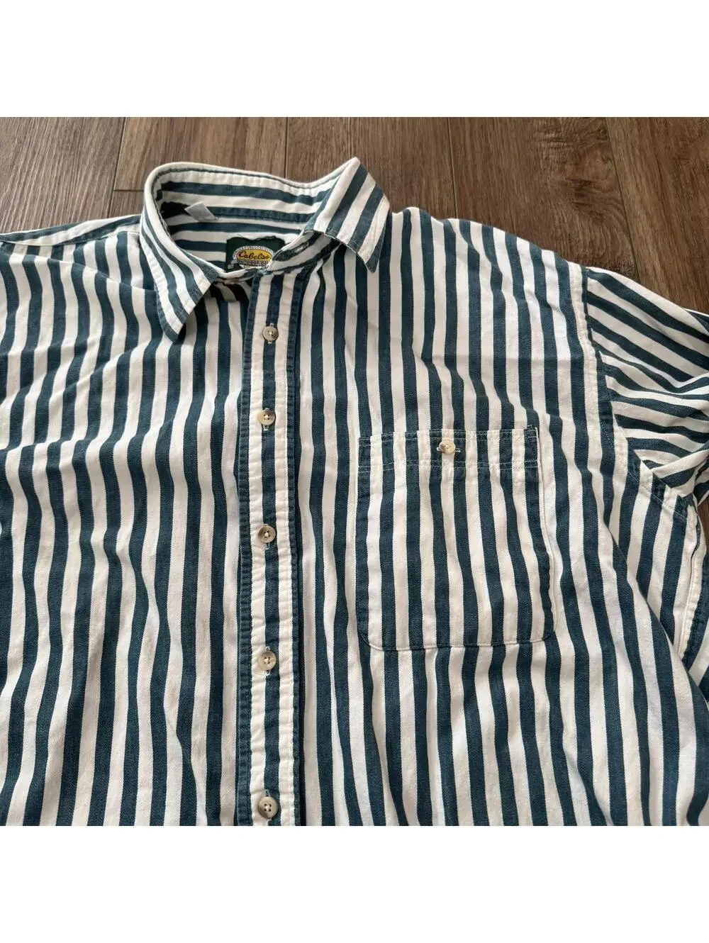 Vtg 90s Cabelas Striped Shirt Mens XL Made in USA Cotton